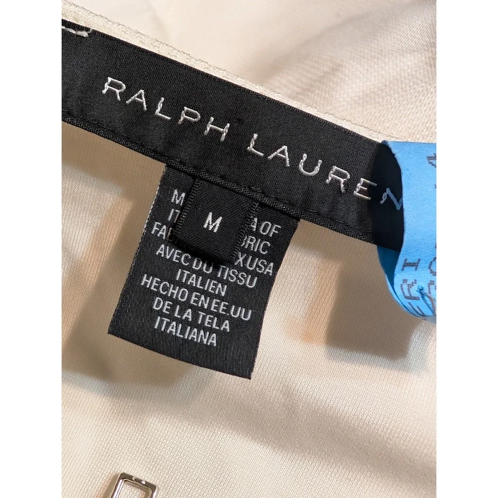 Ralph Lauren Black Label Cream Moto Jacket Womens Medium Full Zip READ‎